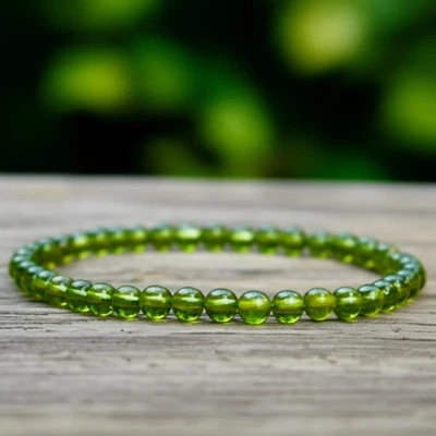 4mm Genuine Peridot Stone Bracelet Green Crystal Stretch Handmade Healing Gift - Image 1 of 3