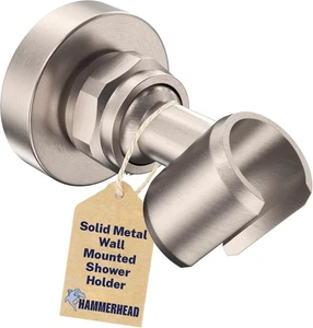 Hammerkopf Brausen massiv Metall Handbrause Brausekopf Halter Wand Nickel gebürstet - Bild 1 von 6