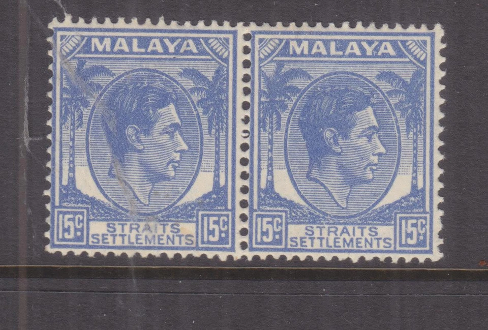 STRAITS SETTLEMENTS, 1941 KGVI 15c. Ultramarino, par sem marca de charneira/LHM., variedades. - Imagem 1 de 1