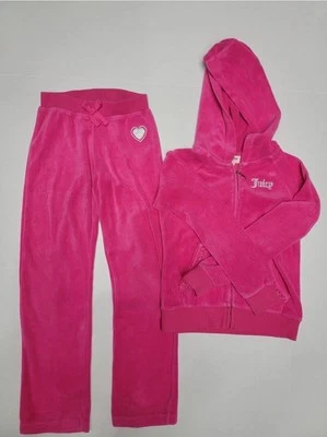 Conjunto de macacão combinando rosa Juicy Couture meninas tamanho 7 jaqueta calça vintage Y2k - Imagem 1 de 4