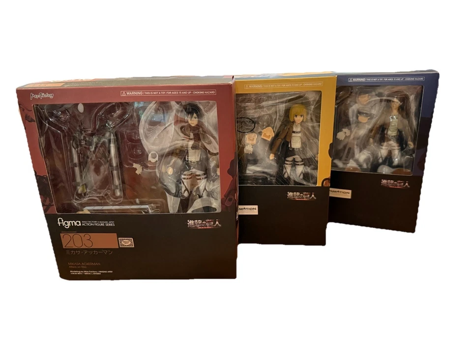 Lote de 3 figuras de acción Attack on Titan Figma Max Factory, lanzamiento original Foto 1 de 4