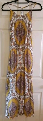 Anthropologie xmas party Strappy Maxi Dress New sparkle Tags Size Xs Bright Gold - Image 1 of 4