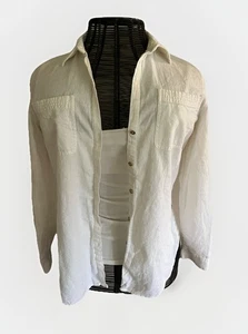 CALVIN KLEIN Women's Cream Linen Blend Button Down Roll Cuff Shirt Sz.M - Picture 1 of 9