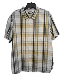 RIP CURL Sz X-Large 1990s Men's Tan/Blue Plaid Short Sleeve Button Up Shirt - Picture 1 of 5