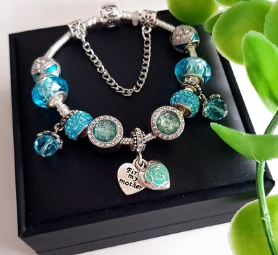 Edles BETTEL ARMBAND 925 SILBER ZIRKONIA Charm Sicherheitskette Murano Anhänger - Bild 1 von 4