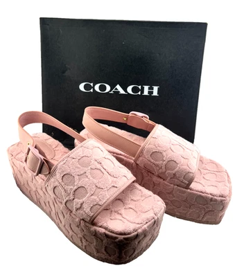 Sandalias COACH Para Mujer 7.5 B Noelle Terry Tela Rosa Plataforma Zapatos Piscina Gruesas Foto 1 de 4