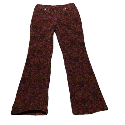 Pantalones de pana Free People para mujer talla 2 corte acampanado borgoña floral caprichoso gótico Foto 1 de 4