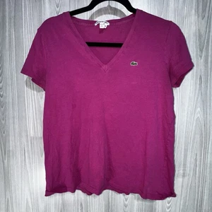 T-shirt maglietta Lacoste logo alligatore rosa caldo fucsia leggera scollo a v taglia 40 - Foto 1 di 8