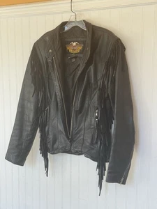 Vintage Harley Davidson Damen schwarz Leder Fransen isoliert Jacke W Small USA - Bild 1 von 13
