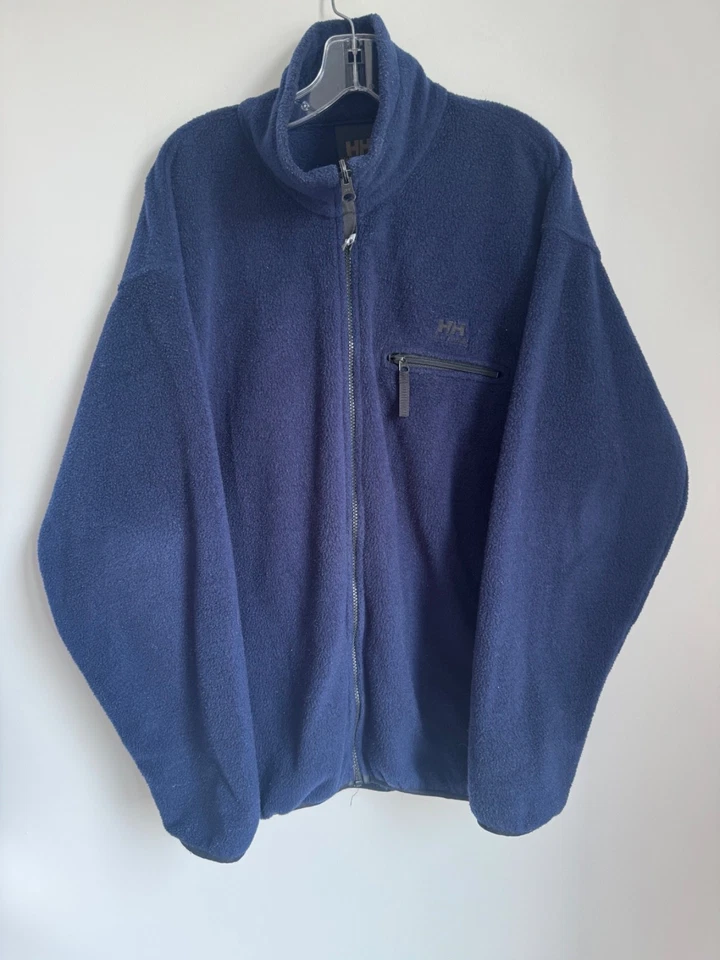 De Colección Chaqueta de Vellón Helly Hansen Cremallera Completa L Azul Bolsillos Cuello Simulado Hecha en EE. UU. Foto 1 de 4