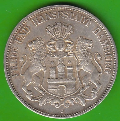 Silver Coin Hamburg 5 MARK 1913 Almost Vf Nice nswleipzig - Image 1 of 3