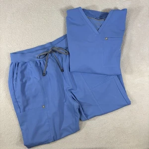 FABLETICS Ceil Blu Manica Corta Camicia Jogger Pantaloni Scrub Set Donna Tg XXL/1X - Foto 1 di 11