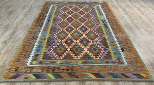 Alfombra de lana pura Kilim tradicional afgana/turca tejida a mano genuina, 243X182 CM - Imagen 1 de 9