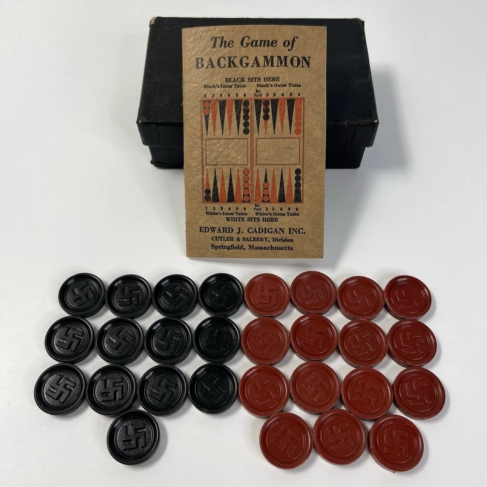 Antique 1930 Pre-WWII Cutler & Saleeby The Backgammon Game Chips with Swastikas - Image 1 of 4