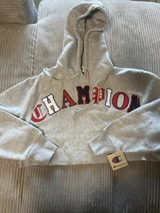 Champion Gray Reverse Weave Cropped Hoodie Logo Sweatshirt Womens Small S - Picture 1 of 10