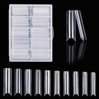 FANTESI 200 Pcs Extra Long Straight Square Nail Tips, Clear C Curve Full Cover - Image 1 of 4