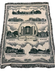 Coperta da lancio arazzo tessuto vintage Livonia Michigan - Foto 1 di 7