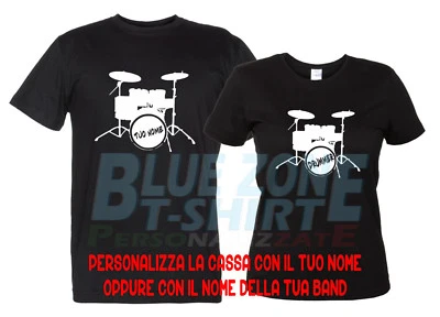 Drummer Maglietta Batterista Personalizzata con Nome o tua Band t-shirt Batteria - Immagine 1 di 4