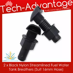 2 X BLACK DURABLE BOAT MARINE CARAVAN STRAIGHT FUEL WATER TANK BREATHERS - Picture 1 of 3