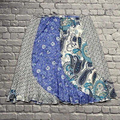 Falda Sundance Seda XL Blanca Azul Paisley Floral Jolene Retazos Vaquera Boho Foto 1 de 4