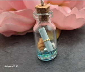 Pendentif bouteille à la mer, coquillage et mot, océan, neuf - Picture 1 of 4