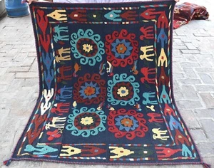 Handwoven Afghan Animal Design Rug 4x6 Blue Geometric Traditional Area Kilim Rug - Picture 1 of 11