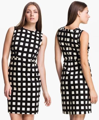 ?NUOVO? $378 Kate Spade Lorelei abito tubino cotone elasticizzato a quadri taglia 2 XS