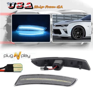 2X Clear Ice Blue LED Front / Rear Side Marker Lights For 2016-2023 Chevy Camaro - Picture 1 of 12