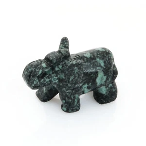 Natural Gemstone Green Spot Jasper Sculpted Elephant Statue for Prosperity - Picture 1 of 4