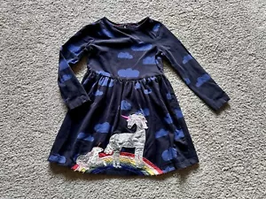 Mini Boden Girls Size 3-4 Navy UNICORN CLOUDS Dress Tunic Rainbow Long Sleeve - Picture 1 of 3