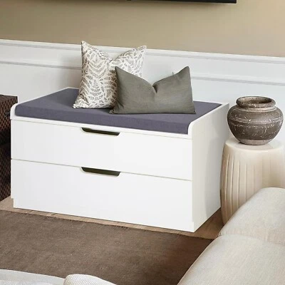 PHI VILLA 2 Drawer Shoe Bench Rack with Removable Cushion Entryway Shoe Storage Organizer