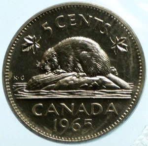 1965 CANADA Regno Unito regina Elisabetta II CASTORO vecchia moneta da 5 centesimi i104085 - Foto 1 di 3