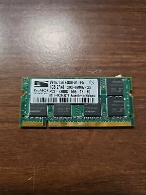 1 GB DDR2 RAM 200-pin SO-DIMM 2Rx8 PC2-5300S  'ProMOS V916765G24QBFW-F5' - Immagine 1 di 2