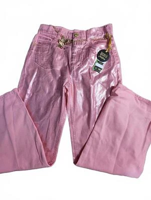 Justice Wicked Pink Shimmer Jeans with Butterfly Chain - New - Size 14 - Image 1 of 3
