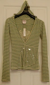NWT ROMEO & JULIET COUTURE Lightweght Long Sleeve Green Striped Hoodie S / M - Picture 1 of 5