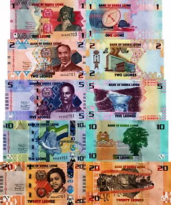 SIERRA LEONE - Lotto 5 banconote 1/2/5/10/20 2022 Leones FDS - UNC - Picture 1 of 1