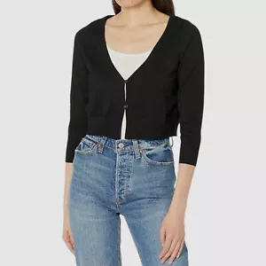 Calvin Klein Women's Black V-Neck 3/4 Sleeve Button-Up Cardigan Sweater Size M - Picture 1 of 3