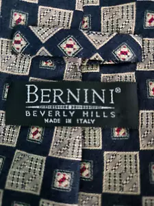 Bernini Beverly Hills Tie Men's Made in Italy Silk Navy & Gray Checkerboard - Picture 1 of 9