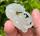 Certified 24g 100% natural Hotan White Jade Hand carved Auspicious Beast Pendant