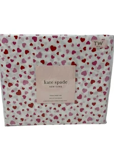 Kate Spade Twin Sheet Set Pink & Red Hearts 4 Piece Cotton Percale NEW - Picture 1 of 6