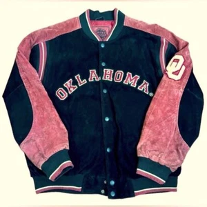 VINTAGE OU OKLAHOMA SOONERS Suede Leather Letterman's Jacket Coat Football XL - Picture 1 of 16