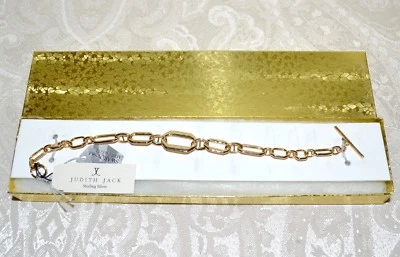 NUEVO CON ETIQUETAS $165 JUDITH JACK Eslabón de Cadena Delgado Chapado en Oro Plata Esterlina Pulsera Palanca Foto 1 de 4