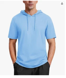 MAGCOMSEN Men's Short Sleeve Hooded T Shirts Cotton Large Lightweight blue - Picture 1 of 6