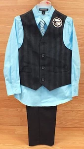 Genuine George Boy's Blue & Black 4 Piece Dress Suit w/ Tie - Size 4 **READ**  - Picture 1 of 3