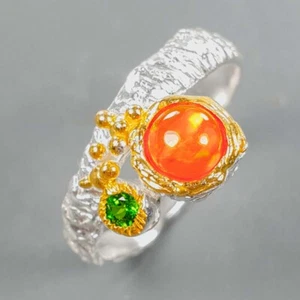 Handmade Jewelry Gift Heated Natural Opal 925 Sterling Silver Ring / RVS410 - Picture 1 of 7