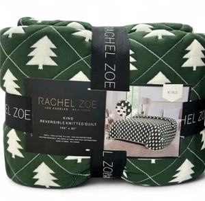 Trapunta Rachel Zoe Alberi Verde e Bianco Holiday King Maglia Reversibile 106”x92” - Foto 1 di 3