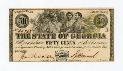 1863 Cr.14A 50c The State of GEORGIA Note - CIVIL WAR Era AU/UNC - Image 1 of 2