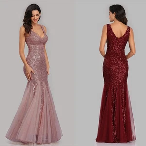 Bridesmaid Prom Chiffon Maxi Inserts Full Length Sequin Evening Dress - Picture 1 of 17