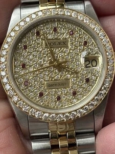Factory Rolex Datejust Midsize 31 mm Watch 2 Tone Full Diamond Dial & Bezel - Picture 1 of 19