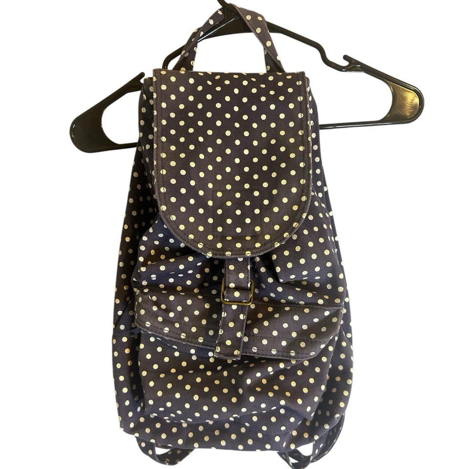 Baggu Backpack  Mid Size Blue White Polka Dot Cotton Canvas Bag No Drawstring - Image 1 of 4